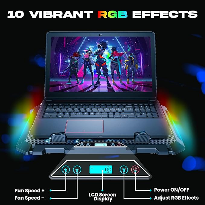 KLIM V8 Gaming Laptop Cooling Pad with 8 Fans + New Version + Gaming Laptop Cooler + Stable RGB Laptop Stand with Fan + Compatible up to 17 + 2 USB Ports + Phone Holder + 5 Year Assurance