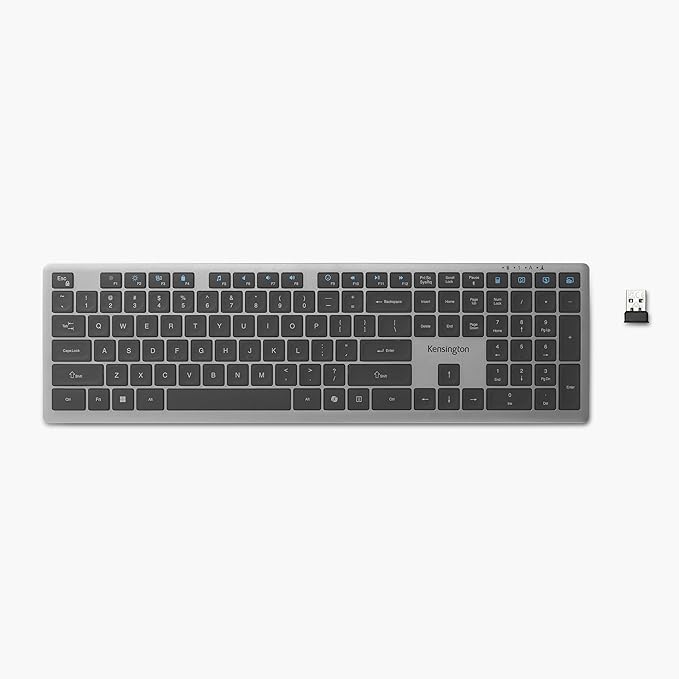 Kensington KB535 Wireless Keyboard Bluetooth &amp 2.4GHz Connection Full-Size Layout Quiet Scissor-Switch Keys Programmable Copilot Hotkey Compatible with Windows Black (K75408NA)