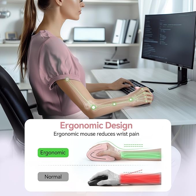 TECKNET Ergonomic Mouse Wireless Rechargeable Mouse Silent for Carpal Tunnel Right Hand 2.4GHz USB Vertical Mouse Wireless for Laptop 5 Adjustable 4800 DPI Computer MacBook Desktop