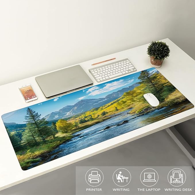 Lake Forest Mountain Large Mouse Pad Gaming Mousepad Desk Mat for Desktop Computer Keyboard Waterproof Mouse Mat Desk Pad with Non-Slip Base for Game School Office Home 35.4 x 15.7