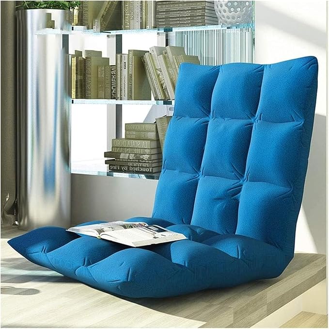 ELEFOCUS Folding Sofa Chair 6-Position Adjustment Computer Chair On Single Bed with Backrest for Bay Window Balcony(Blue)