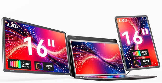 LXU Laptop Screen Extender 16 1200P FHD Laptop Monitor Extender 16:10 Triple Monitors for Laptops 12~18.5 Inch Detachable Portable Monitor for Laptops Plug n Play for Wins/Mac(NOT M1 M2 M3)