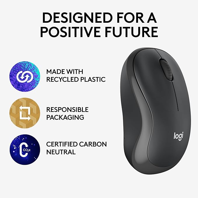 Logitech M240 for Business Silent Wireless Mouse Secure Logi Bolt USB Receiver Bluetooth Globally Certified for Windows Mac Chrome Linux iPadOS Android - Graphite