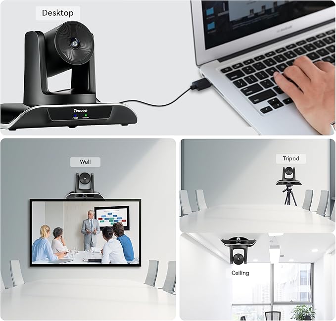 Tenveo 3X Optical Zoom PTZ Conference Room Camera USB3.0/HDMI FHD 1080P 60FPS for Video Conferencing Business Meeting Live Streaming Church Services Worship Events Education Zoom Teams OBS