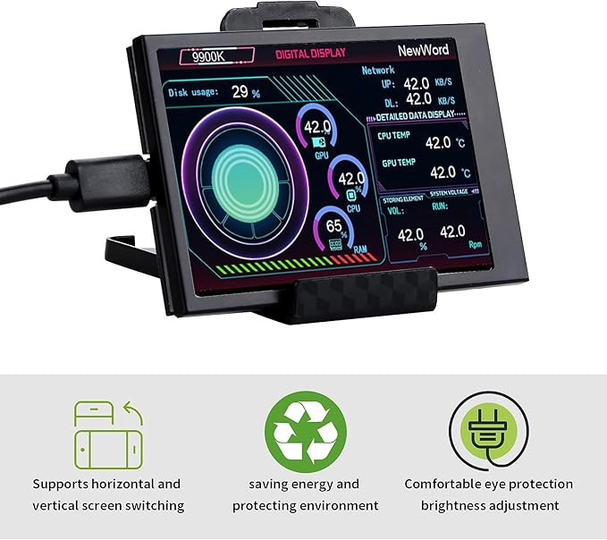 3.5 IPS USB Mini Screen Computer Temp Data Monitor Display Type-C Sub Screen for PC ARGB Computer Case Secondary Screen