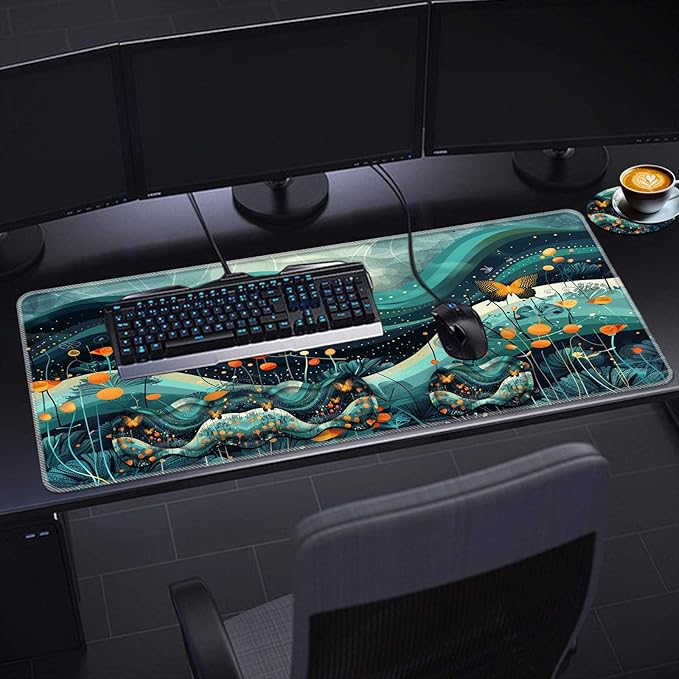 Keyboard Wrist Rest SetMemory Foam Wrist Support Mouse Pad31.5x11.8 Desk Mat for Comfortable Typing &amp Pain ReliefNon-Slip Base for Office &amp Home Use - Flower and Butterfly