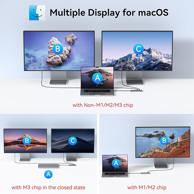 LIONWEI USB C Splitter Dual Monitors for MacBook Pro 2USB-C Video Output 4K@60Hz 10Gbps Data Transfer 100W PD Charging Dual Monitor Adapter Dongle for USB C Monitor Windows MacBook Pro/Air