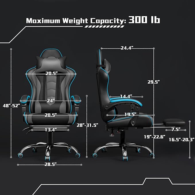 Yaheetech Gaming Chair Video Game Chair with Massage Lumbar Support and Footrest Height Adjustable Ergonomic Computer Chair with Swivel Seat and Headrest Black/Gray