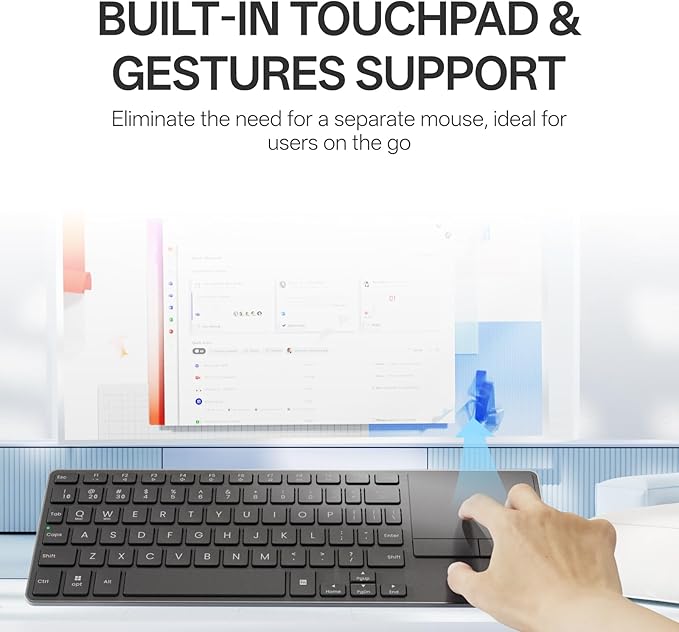 Rapoo Portable Wireless Keyboard with Touchpad Multi-Device HTPC Keyboard for PC-Connected TV/Tablet/Steam Deck/Gaming Console/Raspberry Pi/Mini PC - Support Touch Gestures for Windows &amp Mac Bla
