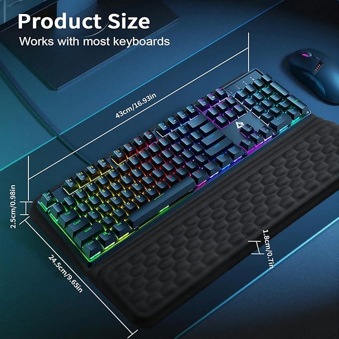 Computer Keyboard Stand with Wrist Rest Ergonomic Keyboard Pad with Wrist Support Keyboard Riser &amp Soft Memory Foam Cushion 43cm Arm Rest Desk Accessories for OfficeHome (Black)