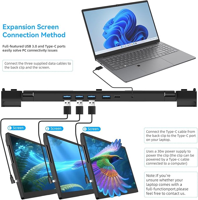 ADREAMER 13.3 Triple Screen Laptop Monitor Extender Detachable 3 Monitor for 11.6-16 FHD 1200P IPS Multi Screen Laptop Attachment Compatible with Wins/MacOS(M1/M2/M3).