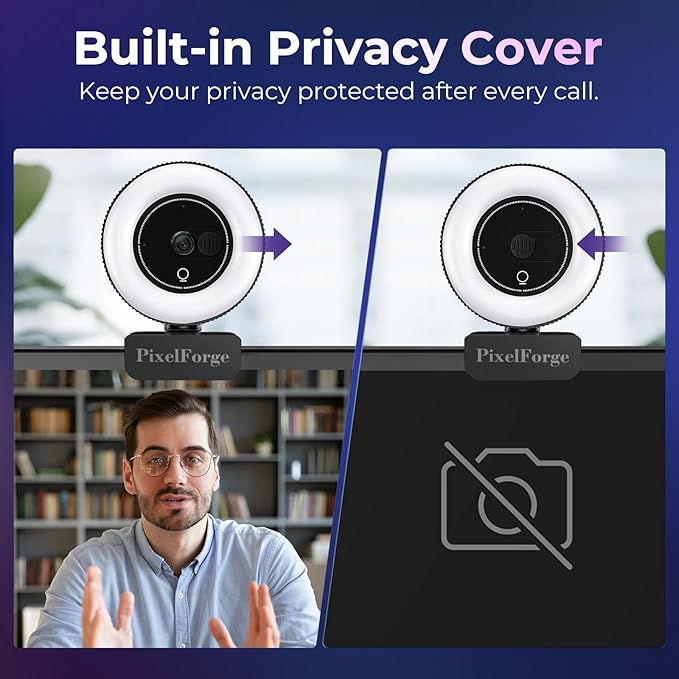 4K Webcam for PC with Microphone &amp Light &amp Privacy Cover Web Camera for Desktop Computer/Laptop/Monitor/Mac USB Streaming Camera for Zoom/Skype/Teams/Video Calling/Studying and Conference