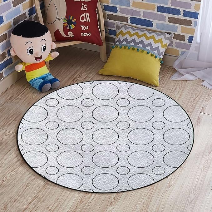 Abstract Office Chair Mat Non Slip Round Floor Mat for Hardwood Floor and Protector for Rolling Chair Circles Brush Geometric CirclesBlack White Diameter 47.2 in