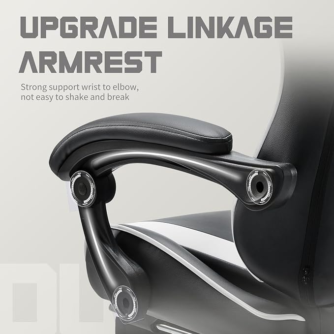 DUMOS Ergonomic Gaming Office Desk Chair with Footrest Height Adjustable 360° Swivel Computer Video Game Chair with Headrest and Lumbar Support Black White