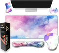 AQQA Colorful Star Large Mouse Pad Set Pink Desk Mat for Desktop Women Girls Purple Waterproof Desk PadMouse Wrist Rest+Coaster Ergonomic Design for Home Office Computer 31.5x15.7Inches