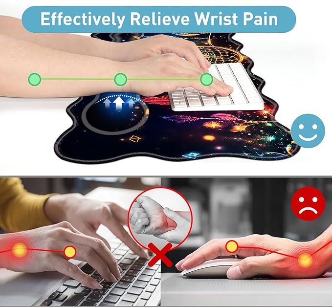 Large Mouse Pad and Keyboard Wrist Rest Desk Pad for Keyboard and Mouse 4-in-1 Large Gaming Mouse Pad with Wrist Support Desk Mat for Home Office Study Game-Colorful Dreamcatcher