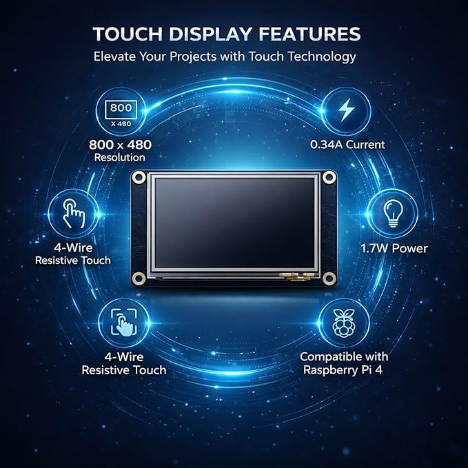 5 Inch HDMI LCD Screen with 4 Wire Resistive Touch 800x480 Resolution Tablet Accessory for 3b 4B - Easy Installation High Definition Display Versatile Use