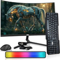 MTG 27 Curved Monitor Full HD 1080P Frameless Screen HDMI DP USB Audio Low Motion Blur VESA Mount Webcam with Wireless Keyboard Mouse &amp Soundbar Computer Monitor for Gaming Home and Office