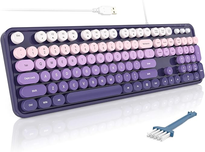 MOFII Computer Keyboards Wired Plug Play USB Full Size Typewriter Keyboard Cute Colorful Aesthetic Keyboard with Foldable Stands for Windows PC Laptop (Purple Gradient)