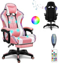 Ergonomic Pro Gaming Chair with Speakers RGB Video Game Chair with Footrest High Back Massage Computer Chair with Lumbar Support and Headrest Adjustable Height Gamer Chair for Adult TeensPink