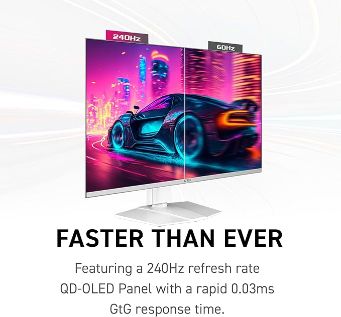 msi MPG 321URXW QD-OLED 32-inch 3840 x 2160 (UHD) Computer Monitor 240Hz Adaptive-Sync HDMI DP Port VESA Mountable Tilt Speaker 0.03ms White