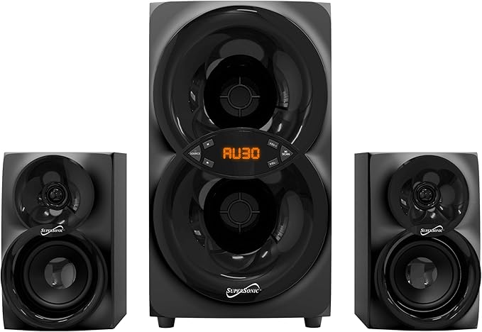 Supersonic SC-1136BT 2.1 CH Multimedia Bluetooth Speaker System 30W RMS with Deep Bass Subwoofer Bluetooth 5.3 USB &amp AUX Input FM Radio Remote Control Full-Range Audio for TV PC Movies &amp