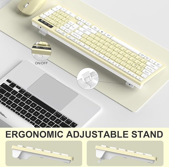 Wireless Keyboard and Mouse Combo Full-Sized Wireless Keyboard and Adjustable DPI Mouse 2.4GHz USB Receiver Keyboard and Mouse for PC Windows Desktop Laptop (Canary Yellow)