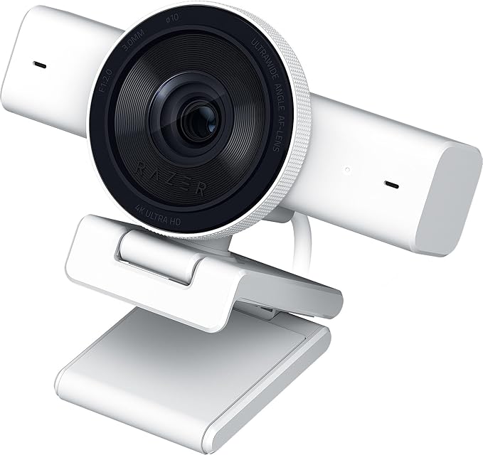 Razer Kiyo V2 Streaming Webcam: 4K 30 FPS 1080p 60 FPS - AI Powered Auto-Framing - Built-in Microphone - Ultrawide Angle Lens - Privacy Cover - Works with OBS Xsplit Discord Zoom Teams - White
