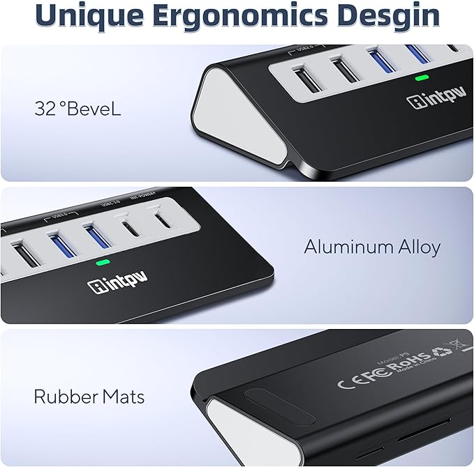 P9 USB-C Docking Station intpw 9-in-1 USB C Hub with 4K HDMI 3 Type A/C 3.0 5Gbps PD 100W 2 Type-A 2.0 SD/TF Ports Compatible with MacBook iPad iPhone 17 Series