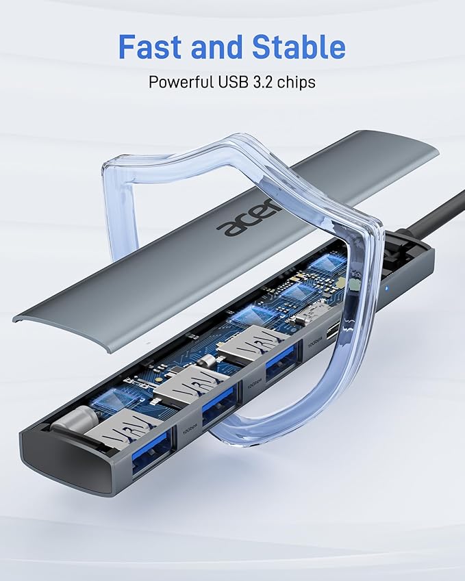 Acer USB C Hub 10Gbps USB 3.2 Gen 2 Adapter with 3 USB-A &amp 1 USB-C Ports High Speed Type C Multiport Splitter for MacBook iPhone 16/15 iPad Surface Pro Chromebook Dell XPS and More