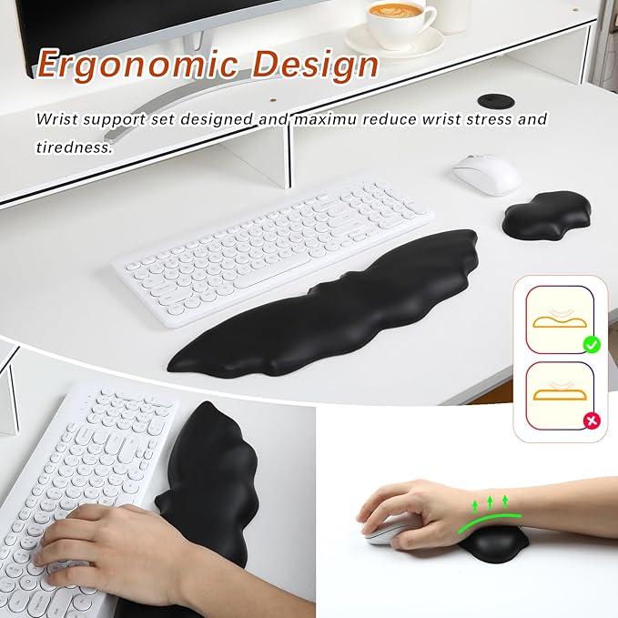 Keyboard Wrist Rest - Soft Leather Halloween Bat Wrist Pad for Mouse Wrist Rest with Non-Slip Base Wrist Pad for KeyboardArm Rest for Desk Computer Laptop Mac Gaming Office Black