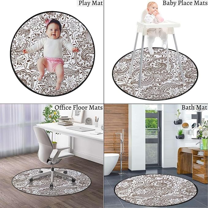 Cream Non-Slip Area Rug Small Accent Distressed Throw Rugs Floor Carpet for Door Mat Entryway Bedrooms Laundry Room Decor Antique Victorian Style Old Country Diameter 59 in