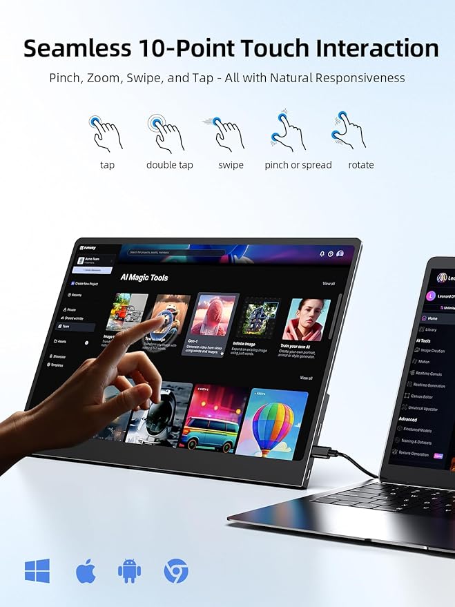 UPERFECT Touchscreen OLED Portable Monitor 14 3K 2880x1800 | 120Hz | 0.1ms Portable Gaming Monitor 500 Nits |120% DCI-P3 | 500000:1 | Ultra-Slim Design for Laptop Mini PC Phone Game Consoles