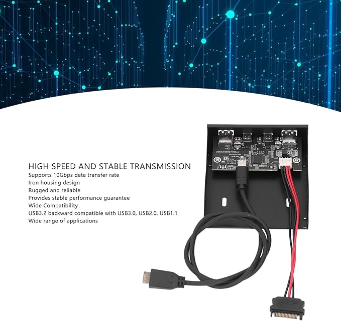 3.5 Inch Front Panel USB C HubUSB 3.2 Gen 2 Hub10Gbps 4 Ports Floppy Drive Bay 19pin to Type C Front PanelSupport for 10 11 2003for Linux System
