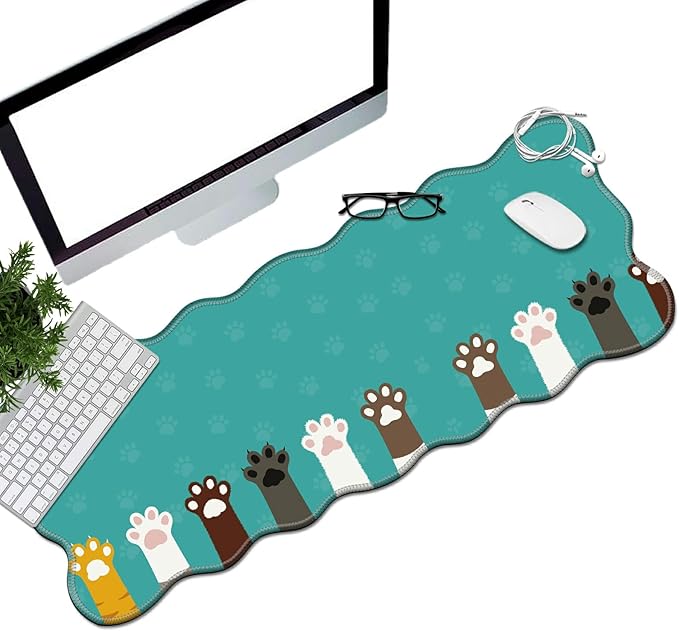 Cute Cat Paw Animal Desk Mat Mouse Pad 31.5 x11.8 XL Extended Mousepad Huge Mouse Pads with Stitched Edges Desk Pad for Work Game Office Home