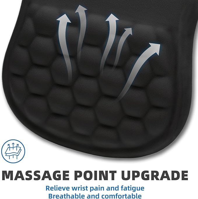 Ergonomic Mouse Pad Wrist Rest Carpal Tunnel Pain Relief Wrist Support Mousepad with Massage Bulge Memory Foam (Black 11.8x7.9 in)