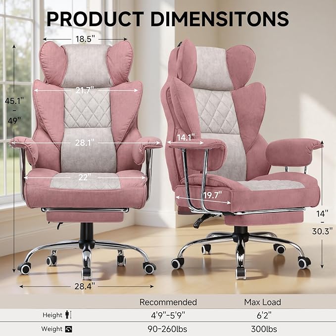 COMHOMA Big and Tall Gaming Chair with Pocket Spring Lumbar Support Ergonomic Office Chair with Footrest Executive Desk Chair with Outward Fixed Soft Armrests Computer Chair with High Back GYPK