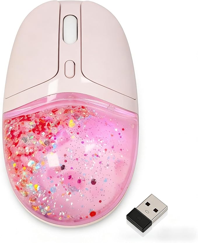 Wireless MouseGlitter Animal Design 3-Device Bluetooth &amp 2.4 G 4000 DPI RGB Light Multi-Mode Portable Mouse for PC Laptop Office Gaming Students Home Travel Use (Pink)