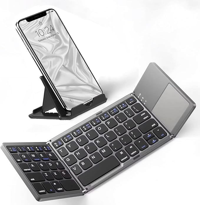 Slim Foldable Wireless Keyboard Compatible with Sony Xperia Z1 Compact with TOUCHPAD Mouse Fully Universal Providing 48H Use 560 Days Standby Portable Compact Tri-Fold Rechargeable!