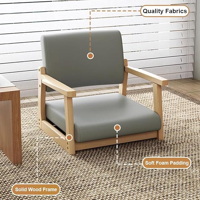 ELEFOCUS Japanese Gaming Meditation Chair with Armrests and Backrest Low Seat Suitable for Bay Window Office Home(Color1)