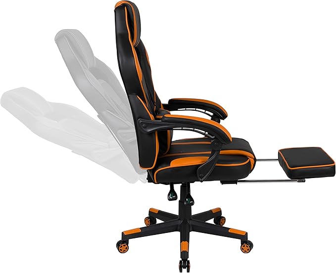 Flash Furniture X40 Gaming Chair Racing Ergonomic Computer Chair with Fully Reclining Back/Arms Slide-Out Footrest Massaging Lumbar - Black/Orange