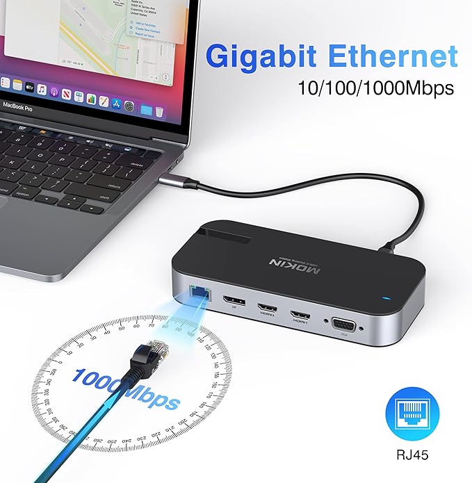 MOKiN Laptop Docking Station 4 Monitors 16 in 1 USB C Docking Station Triple Monitor USB C Dock with 2 HDMI DP 100W PD USB 3.1/3.0/2.0 RJ 45 Ethernet SD/TF Audio for Dell/HP/Lenovo/Asus/Acer
