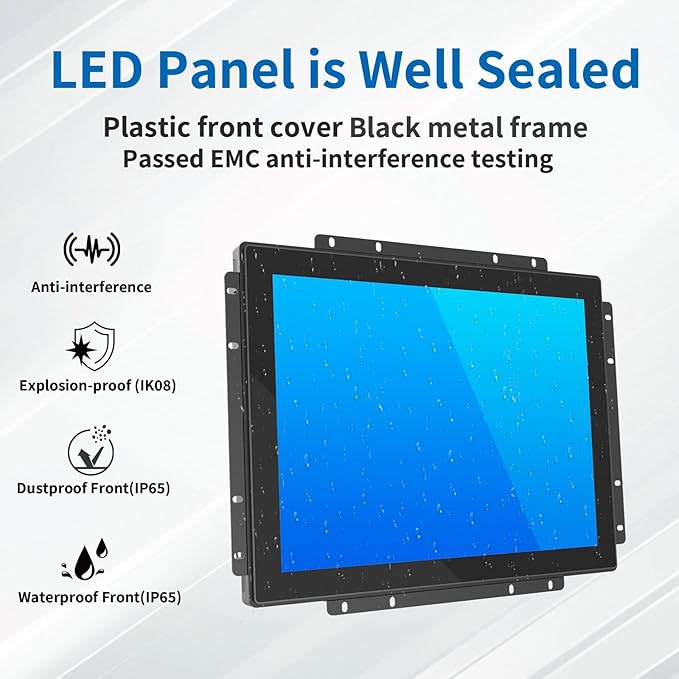15 Inch Open Frame Touch Monitor PCAP 10-Point Touch Industrial Touchscreen Monitor with HDMI/VGA/DVI Interface Active Matrix TFT LCDLED Backlight with VESA Mount