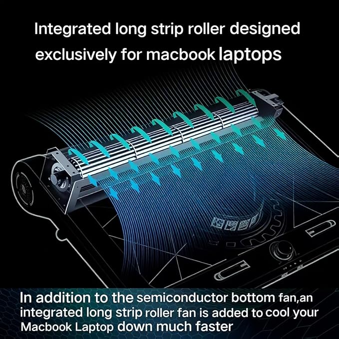 Laptop Cooling Pad for MacBook Air Pro 13 14 15 16 17 Inch Semiconductor Cooler with Integrated Roller Fan 5 Height Adjustment Ergonomic Design Low Noise Quiet Operation for Mac Notebook