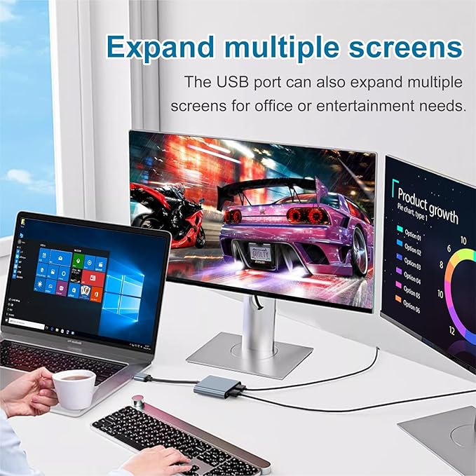 USB 3.0 to Dual Hdmi Adapter for 2 Monitors 1080p Mirroring and Extending USB to 2 HDMI Splitter with USB Hub PD Charging Supports Windows Mac OS【Needs Install Driver】 (Grey)