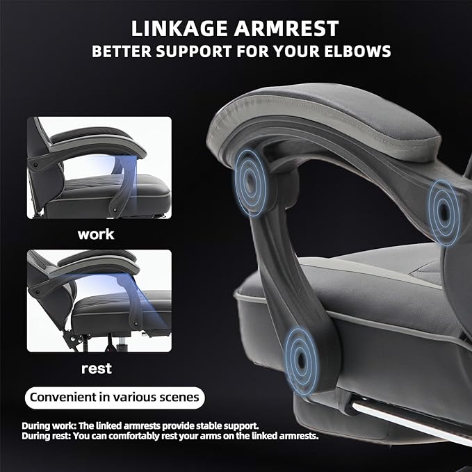 Gaming Chair Video Game Chair with Retractable Footrest and Lumbar Support High Back Ergonomic Computer Chair PU Leather Gamer Chairs