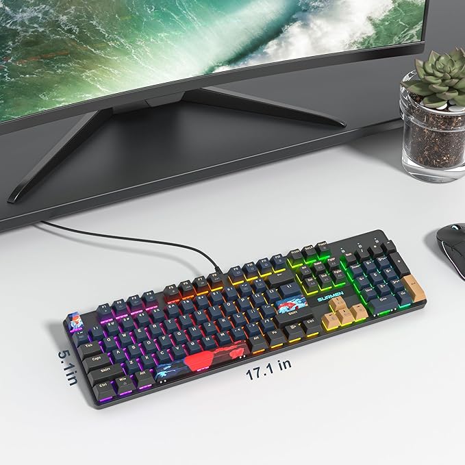 RGB Gaming Mechanical Keyboard 104 Keys Full Size Wired With Number Pad Creamy Linear Red Switch NKRO for PC Gamer