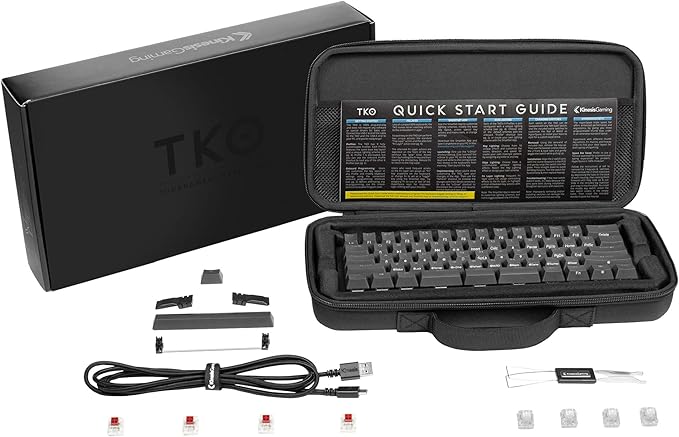 KINESIS Gaming TKO Mechanical Keyboard | Clicky White Switches | 60% Layout | Split Spacebar | Hotswap | PBT Keycaps | Aluminum Body | SF Shock Limited Edition Travel Case