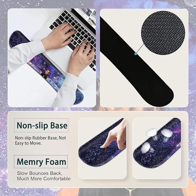 Large Mouse Pad Ergonomic Mouse Pad with Wrist Rest and Keyboard Wrist Rest 4 in 1 Set 31.5 x11.8 inch Extended Desk Pad for Home Office African Black Women Girls Starry Sky Purple Gaming Mouse Mat