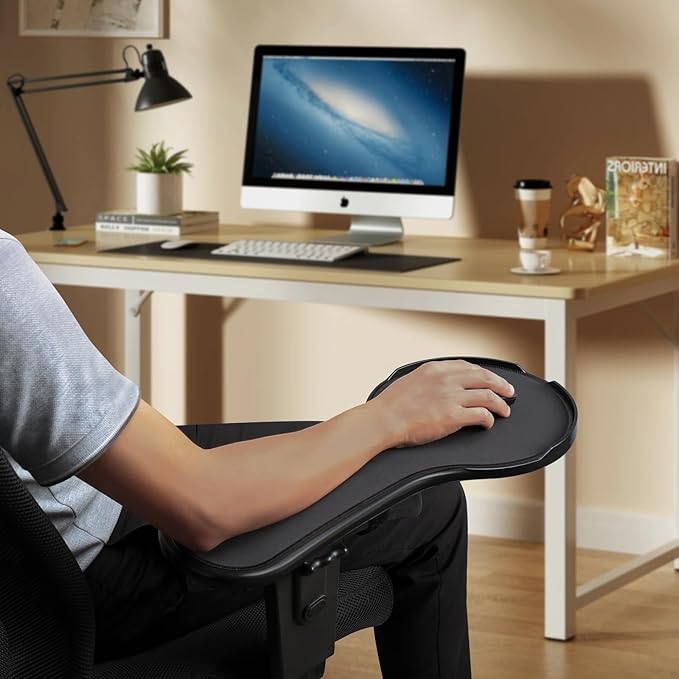 Ergonomic Adjustable Arm Rest Mouse pad for Chair Mouse Extension Platform Tray with Mouse Baffle to Prevent Falling Attaches to Chair Black (Black（YYLL8326）)